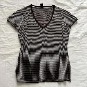 Vintage Gap brown & white knit striped v-neck short sleeve top Size Large